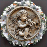 3D reljefinis angelas, grojantis trimitu, medinė i&scaron;kaba, tinka svetainei, sienai, namų dekoravimui, juokingas dekoras, kaip dovanos 20x20cm 7.87x7.87in