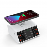 100W 8 prievadų USB Type C greito įkrovimo stotelė QC3.0 PD3.0 PPS belaidis įkrovimas Darbalaukio telefono greitas įkrovimas IPad plan&scaron;etiniam kompiuteriui Telefonui EU Plug balta