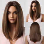 Rudų pelenų blondinai tiesūs perukai juodaodėms moterims Ombre sintetiniai vidutinio ilgio vakarėliams Cosplay plaukų kar&scaron;čiui atsparūs natūralūs perukai Wig-LC2022-1
