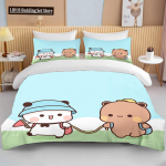 Bubu Dudu Animacinis Mielas Lokys Kawaii Kalėdinė Dovana Karali&scaron;kas Dvynių Dvigulis Berniukų Patalynės Komplektas Mikropluo&scaron;to Ar Poliesterio Antklodės Užvalkalų Rinkinys EU single(135x200cm)