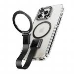Oatsbasf Skaidrus telefono dėklas iPhone 16 15 Pro/Max/Plus su silikoniniu dirželiu, apsaugantis nuo kritimo, su magnetiniu 360&deg; besisukančiu stoveliu Case & Strap&For iPhone 15 juoda