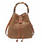 Moteri&scaron;ka rankinė Vintage Retro paplūdimio krep&scaron;ys Straw Rope Knitted Bucket Messenger Bag 24*14*25cm