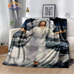 Religinio Jėzaus ka&scaron;myro antklodė 3D spausdinta Kristaus lovatiesė Flanelinė antklodė Mergelė Marija -Jėzus serijos patogi namų antklodė 130x150cm