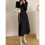 Rudens žiema, 2023 m., plona, ​​ilgomis rankovėmis, vakarėliui skirta suknelė moterims, megzta pusiau auk&scaron;ta apykakle Eleganti&scaron;kos megztinės moteri&scaron;kos suknelės XL abrikosas