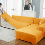 Aksominis sofos užvalkalas Prabangus L formos sofos užvalkalas Paprastos spalvos kampiniai sofos užvalkalai fotelis nuo dulkių elastingas užvalkalas Tinka gyvūnams 2seater 140-185cm auksas