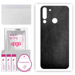 apgo Protective Skin Sticker for the back compatible with HTC Wildfire E3, Wrap Film, Foil, Vinyl - Pattern Black Leather