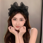 Korea Retro Black Mesh Big Bow galvos juosta Moterų plaukų aksesuarai juoda