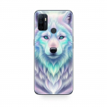 Coque Oppo A32 Loup blanc reflet violet Maniacase juoda
