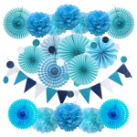 Vakarėlio dekoracijos, pakabinami popieriniai vėduokliai, bumbulai, gėlės, girliandos, ta&scaron;kuotos ir trikampės vėliavėlės, gimtadienio, kūdikio sutiktuvių, vestuvių dekoracijos įvairiaspalvis