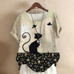 Animacinis filmas Cat Moteri&scaron;ki mar&scaron;kinėliai Harajuku Palaidinė su kaklu trumpomis rankovėmis, didelėmis rankovėmis, laisvalaikio megztiniai Vasariniai mieli mar&scaron;kinėliai Moteri&scaron;ki drabužiai XS