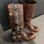 Miu * namų riterio batai diržo sagtelė storas kulnas martin batai moteri&scaron;ki odiniai retro keliančius auk&scaron;takulnius western kauboji&scaron;ki batai 35 ruda