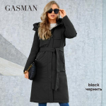 GASMAM žieminė pūkinė striukė moteri&scaron;ka &scaron;ilta ilga klasikinė užtrauktukas suvarstomas ki&scaron;eninis su gobtuvu plonas parkas moteri&scaron;kas paltas GM-82160 S juoda