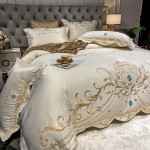 Europieti&scaron;kas 4 dalių 100% medvilnės patalynės komplektas su ledo &scaron;ilko antklodės užvalkalu - prabangi vestuvinė patalynė 1.8m Fitted Sheet Set: Duvet Cover 200*230