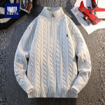 Vyri&scaron;kas retro laisvo kirpimo megztas megztinis su puskiniu užtrauktuku ir auk&scaron;tu kaklu 2XL