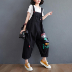 Vasarinės Džinsinės Kombinezoninės Kelnės Su Animaciniu Ra&scaron;tu Moteri&scaron;ki Drabužiai Laisvi Madingi I&scaron;ply&scaron;ę Jumpsuit'ai Moteri&scaron;ki Raudoni Džinsiniai Rompers Streetwear L juoda