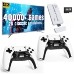 Belaidė retro žaidimų konsolė su 40 000 integruotų klasikinių žaidimų, 4K HDMI TV i&scaron;vestis, 2.4G belaidis valdiklis, 64G nostalgi&scaron;ka žaidimų lazda