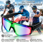 Dirbtinio intelekto i&scaron;manūs sportiniai akiniai su 32 MP HD kamera, 360&deg; stereo garsu, IP65 atsparumu vandeniui, Bluetooth skambučiais, muzikos grotuvu, akiniai vyrams dviratininkams