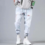Juodi Mėlyni Gatvės Drabužiai Hip Hop Kargo Kelnės Vyri&scaron;ki Džinsai Elastinės Plačios Hareminės Kelnės Vyri&scaron;ki Sportiniai Joggeriai Korėjieti&scaron;ka Mada Su Gumomis Ties Kulk&scaron;nimis Džinsinis Audinys S