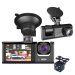 3 kanalų vaizdo įra&scaron;ymo kamera, skirta automobilio kameros vaizdo įra&scaron;ymo įrenginiui, vaizdo įra&scaron;ymo kameroms, juodos dėžės dvigubo objektyvo DVR su galinio vaizdo kamera 24 val. parkavimo monitoriumi