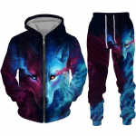 Spalvingas Wolf 3D Print Sportinis kostiumas Hip Hop Streetwear Užtrauktuku gobtuvai Kostiumas Vyrams Moterims Vaiki&scaron;kas laisvalaikio džemperis su gobtuvu, bėgiojimo kelnių rinkinys M