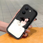 Mink&scaron;tas silikoninis kvadratinių kopėčių spausdinimo ra&scaron;tų telefono korpusas, pilnas dangtis, fotoaparatas, atsparus smūgiams, guminis dėklas, skirtas Vivo Vivo V19 balta