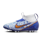 Nike Mercurial Superfly 9 Jr Zoom Assassin 15 Academy CR7 AG Dirbtinės dangos amortizuojantys vidutinio auk&scaron;čio futbolo bateliai Vaikams Futbolo bateliai Mėlyni Balti DQ5322-182 38.5