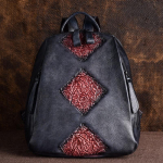 Natūralios odos kuprinė su reljefiniais vintažiniais krep&scaron;iais moterims 30cm*12cm*32.5cm juoda