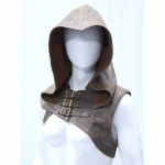 Madinga unisex Cosplay odinė liemenė su gobtuvu Vintažinė senovinė viduramžių skrybėlė vientisos spalvos Helovino berankovės plius dydžio liemenės L ruda