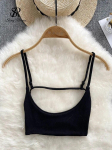 Sexy Camisole Moteri&scaron;kas 2024 m. paplūdimio vir&scaron;utinis strypas be nugarų be nugarų, jausmingas korėjieti&scaron;kas strypas S juoda