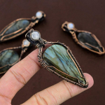 Natural Labradorite, Moonstone Gemstone Copper Wire Wrap Pendant 3.15 v6o16