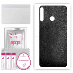 apgo Protective Skin Sticker for the back compatible with Tecno Spark 4, Wrap Film, Foil, Vinyl - Pattern Black Leather