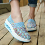 &bdquo;Zapatos De Mujer&ldquo; sportbačiai, moteri&scaron;ki mi&scaron;rių spalvų austi plei&scaron;tiniai supami batai Lengvi, neslystantys, kvėpuojantys batai &bdquo;Chaussure Femmes&ldquo; 35 mėlyna