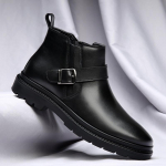 Nauji žiemos batai Naujas prabangus prekės ženklas Vyri&scaron;ki motociklininko batai Auk&scaron;ti universalūs odiniai batai &Scaron;oninis užtrauktukas Vyri&scaron;ki verslo ankle boots 44 juoda