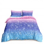Kawaii Mėnulis Žvaigždėtas Naktinis Dangus Antklodės Užvalkalų Rinkinys Mėlynas Rožinis Violetinis Žvaigždžių Galaktikos Lovos Patalynės Rinkiniai Pilno Dydžio Berniukams Mergaitėms Antklodės Užvalkalas EU single(135x200cm)