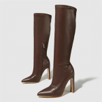 Rudens Žiemos Mink&scaron;tos Odos Auk&scaron;takulniai Ilgaauliai Batai Moterims Mada Smailianosiai Vakarėlių Auk&scaron;takulniai Batai Zapatos De Mujer 41 ruda