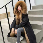 Žieminė striukė moteri&scaron;ka parka, stora, &scaron;ilta, su kailio pamu&scaron;alu, ilga parka moteri&scaron;ka, dirbtinis kailis, nusegamas dirbtinis kailis, paltas su gobtuvu, 5XL XXXXXL