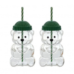 Me&scaron;kiuko stiklinė su &scaron;iaudeliu, kar&scaron;čiui atsparus puodelis kavai, alui, kokteiliams, miela gėrimų stiklinė kar&scaron;tiems ir &scaron;altiems gėrimams 2pcs Glass žalia