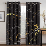 3D juodos ir auksinės prabangios užuolaidos, 2 vnt. rinkinys, itin tamsinančios, miegamojo, svetainės dekoravimui 120W243H&Grommet Top black