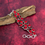 Raudonas koralas, raudono granato papuo&scaron;alai, 925 prabos sidabrinė apyrankė, rankų darbo brangakmenių papuo&scaron;alų apyrankė Atminimo dienai Adjustable With 8 Inches raudona