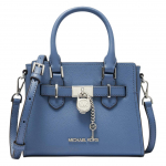 Michael Kors MK Hamilton Metalo Logotipas Oda Ir Dirbtinė Oda Mini Rankinė Per Petį Crossbody Moteri&scaron;kos rankinės Džinsų Mėlyna 35H3SHMC0L-DENIM Basic Set (Bag+Dust Bag)