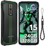 DOOGEE Blade10 Energy Atsparus i&scaron;manusis telefonas Android 15, 24GB+128GB/2TB, 90Hz 6.56 HD+ Ekranas, 6150mAh, 16MP+8MP, 3 SIM kortelių lizdai/NFC/IP68/IP69K/OTG/VEIDO ATPAŽINIMAS žalia