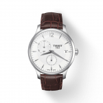 Tissot T063.639.16.037.00 vyri&scaron;kas laikrodis su odiniu dirželiu ir sidabriniu ciferblatu sidabras