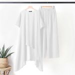 ZANZEA moterų retro stiliaus apranga, netaisyklingos ilgos palaidinės ir kelnių vasaros dviejų dalių kostiumo rinkinys 2XL balta