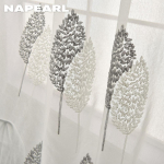 1PC NAPEARL 10% -20% &scaron;e&scaron;ėliavimas baltas skaidrus gėlėmis siuvinėti pilki lapai tiulis permatomas Voile užuolaidos svetainei miegamajame W100cm x L200cm balta