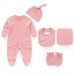 Kiddiezoom 5 vnt Baby Boy Girl Rudens žiemos 100% medvilnės kombinezonas / kepurė / seilinukas / pir&scaron;tinės naujagimio kombinezonas ilgomis rankovėmis 0-3Months