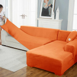 Aksominis sofos užvalkalas Prabangus L formos sofos užvalkalas Paprastos spalvos kampiniai sofos užvalkalai fotelis nuo dulkių elastingas užvalkalas Tinka gyvūnams 1seater 90-140cm oranžinė