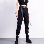 Cargo Pants Moteri&scaron;ki Laisvalaikiai Bėgiotojai Juodos kelnės auk&scaron;tu juosmeniu Laisvos moteri&scaron;kos kelnės Moteri&scaron;kos kelnės XL juoda