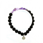 Pierres et Min&eacute;raux. Bracelet Am&eacute;thyste du Br&eacute;sil + Perles Onyx noir mat 8 mm. Fabriqu&eacute; en France.