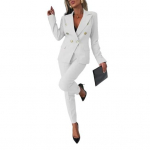 Moteri&scaron;kas verslo kelnių kostiumas su &scaron;varku, &scaron;varkas &scaron;varkas auk&scaron;tu liemeniu kelnių rinkinys Dviejų dalių oficialus drabužis darbui biure XXL balta
