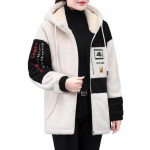 Moteri&scaron;ka striukė su gobtuvu Colorblock storų raidžių siuvinėjimas pliu&scaron;inis ilgomis rankovėmis rai&scaron;telis Mink&scaron;tas jaukus užtrauktukas Cosure kardiganas Lady Mid 2XL